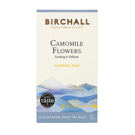 Birchall Camomile Flowers tea is a classic herbal tea made from the scented flowers and leaves of the wild camomile plant. Camomile has long been prized for its relaxing qualities and is believed to restore natural balance by aiding digestion and promoting sleep. A single cup of our smooth and soothing herb infusion helps you unwind, making it perfect in the evening just before bedtime.