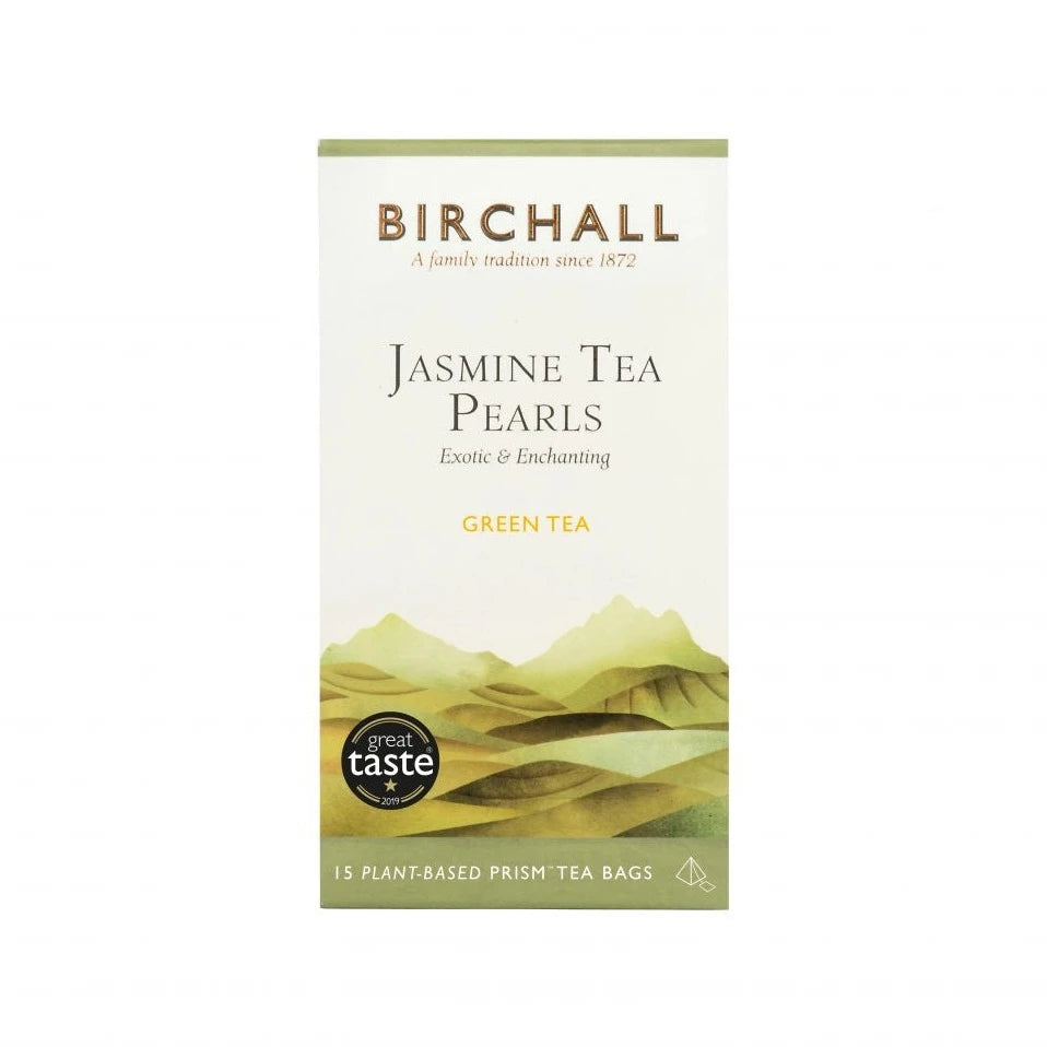An exotic & enchanting green tea, rich in anti-oxidants.  Birchall Jasmine Tea combines the mild sweetness of green tea with the soft floral notes of jasmine flowers. Once steeped, these delicate pearl-shaped treasures unfurl to release the intoxicating fragrance of jasmine and a pale, light bodied liquor that can be enjoyed throughout the day.